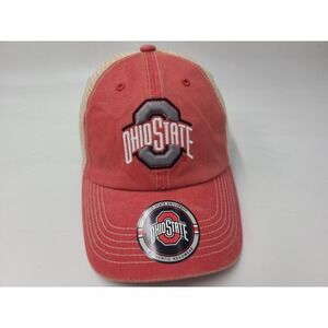 Ohio State University Buckeyes OSU Mesh Trucker Snapback Hat Cap NCAA Red Beige